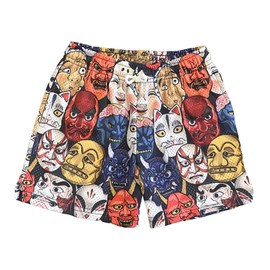 DIOTSR Mens Graphic Shorts Athletic Running Shorts Casual Streetwear Cool Designer Summer (01 Japanese Masks,Medium)