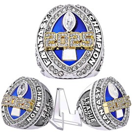 Fantasy Football Ring 2025 With Box | Heavy FFL Championship Ring | Gold Silver Tone Plated Award Trophy for Fantasy Football League Winner (ring and stand together, size 10)