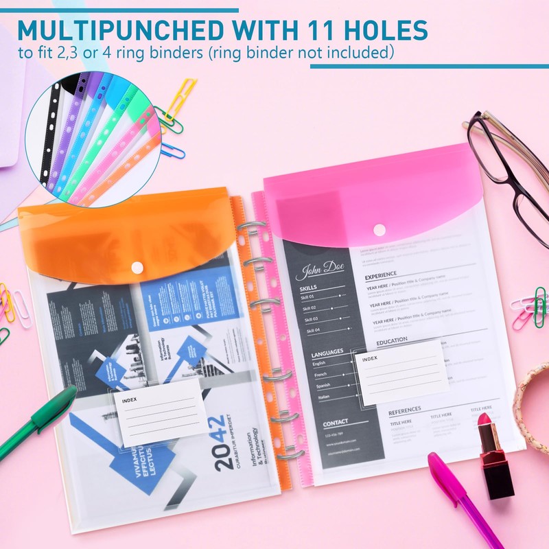 Lychico Plastic Wallets A4 Punched Pockets (12 Pack), 11 Holes