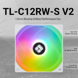 Thermalright TL-C12RW-S V2 CPU Fan 120mm Reverse Fan Case Cooler Fan Comes with ARGB Lighting,PC PWM Silent Computer Fan with 1500RPM Speed, CPU Cooling Fan White