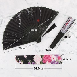 Pack of 4 Wedding Fans in Black and White - Foldable Wedding Fans with Fan Case - Chinese Hand Fans for Wedding, Birthday, Party, Wall Decoration, Summer Gift Idea and Costume Accessories