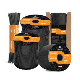 Abma Cord Paracord 550, Nylon Rope Paracord, 4 mm Cords (15 m - 30 m - 50 m - 100 m) with 7 Cores, Type III Survival Parachute Cord, Top 45 Hot Colours - Max. 250 kg - Black, 50 m