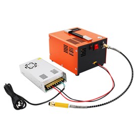 PCP Air Compressor, 75dB 4500PSI High Pressure Pump Airgun Rifle, 110V AC/12V DC Portable Airgun Compressor Oil & Water-Free Manual-Stop Air Rifle w/Transformer