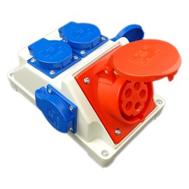 RoadEu Combination Wall Socket 16 A 5P with 4 x 230 V Schuko, CEE socket 16 A, High Power Socket IP44 for Indoor and Outdoor Use, 16 A Socket with PCE Components