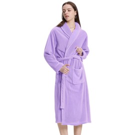 PJGGZ Women's Shawl Collar Bathrobe, Soft Long Towel Robes for Women - Super Absorbent Quick Dry yet Warm(Light Purple, L/XL)