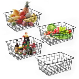 Beimu Wire Baskets for Organizing Household 4 Pack Pantry Baskets For Storage Pantry Wire Black Metal Storage Bins