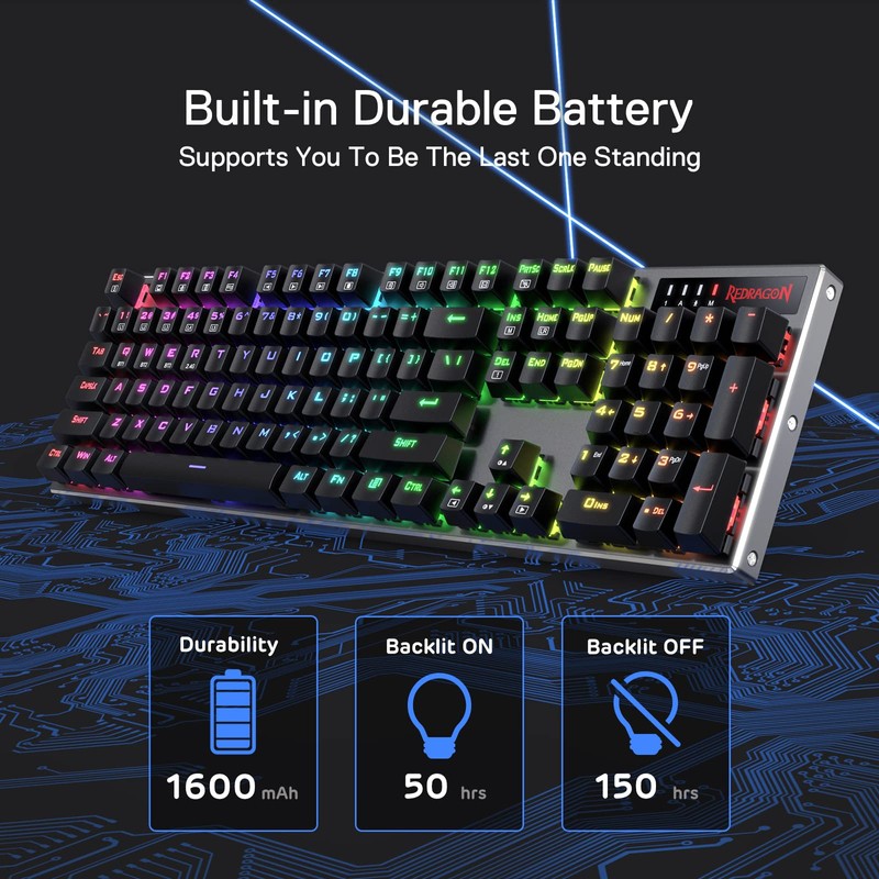 Redragon K556 PRO Upgraded Wireless RGB Gaming Keyboard, BT/2.4Ghz Tri-Mode