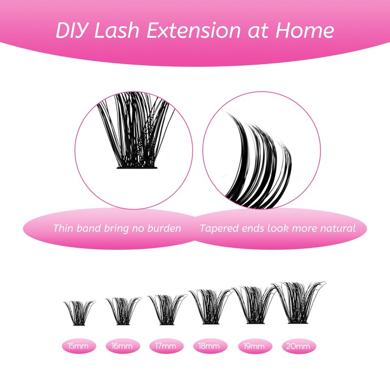 Fadlash Cluster Eyelash Extensions, Individual Eyelashes, 60D 0.07 D Curl,