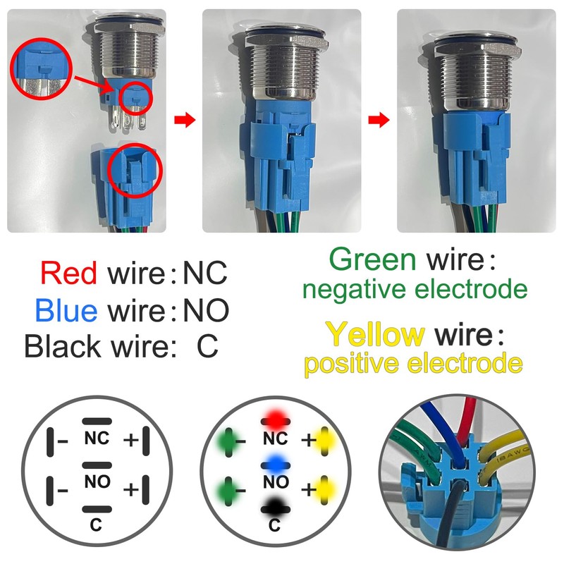 Fyimxsc 3 Pack 19mm Two Colors Self-Locking Metal Push Button