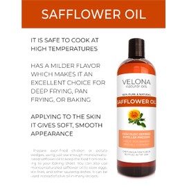 velona Safflower Oil 8 oz | 100% Pure and Natural Carrier Oil | Refined, Cold Pressed | Cooking, Skin, Hair, Body & Face Moisturizing | Use Today - Enjoy Results