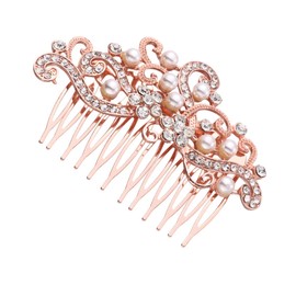 Lurrose Bridal Veil Wedding Hair Side Comb Vintage Bridal Hair Comb Hair Pieces Hair Accessory for Women (Rose Gold) Bridal Hair Clip