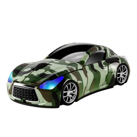 Usbkingdom - mouse inalámbrico de 2,4 GHz, con forma de coche, mouse óptico móvil para juegos con receptor USB, 1600 DPI 3 botones para PC portátil (verde camuflaje)