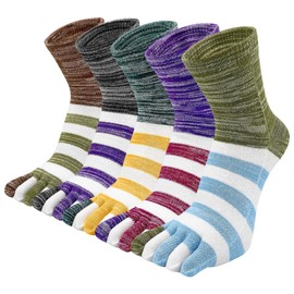 Hellomamma Toe Socks Mens Five Finger Striped Sock Running Athletic Cotton Ankle Sox 5 Pairs