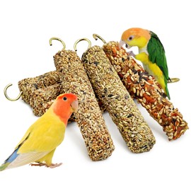 Fhiny Parakeet Treats, 6 PCS Natural Bird Crunch Sticks Grains & Vegetable Budgie Snacks Cockatiel Food Sticks Long-Lasting Chewing Toys for Parakeet Cockatiel Budgie Conure Parrot Lovebird Finch