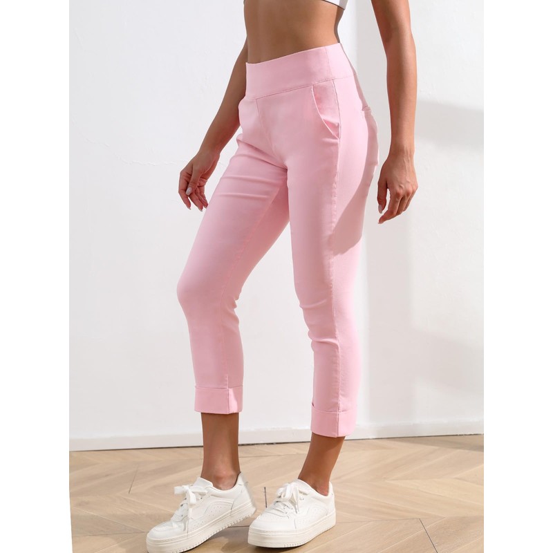 JAMfit Women's Pull-On Capri Pants Stretch High Waist Dressy Casual