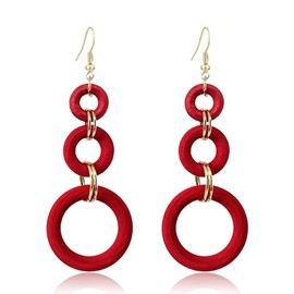 KaFu Bohemian Wood Earrings for Women Vintage Natural Geometric Hollow Hoop Wooden Dangle Earrings Lightweight African Statement Earrings Jewelry (red)