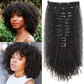 Kinky Curly Clip-In Real Hair Extensions, 16 Pieces, 240 g, Invisible Real Hair Wig Extensions, Clip-In Natural Black Clip Ins for Black Women, 10 + 12 Inches, 36 Clips
