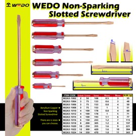 WEDO Screwdriver,Non-Sparking Slotted Screwdriver,Strike Cap Flat Head Screwdriver,Beryllium Copper,Length 420mm(17"),Tip 10mm,Ergonomic Handle,Die-forge,BAM Certificate