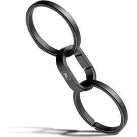 TIMULTI Titanium Key Chain, Key Ring, Carabiner, For Connecting, Mini Hook, Quick Release Connector, 1 Black/Continuous Ring + 2 Black/Side Push Keyring