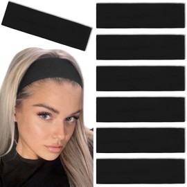 7PCS Non-Slip Headbands for Women - Elastic Cotton Hair Bands | Workout, Yoga, Running, Sports & Sweat Headbands | Trendy Cloth Hair Accessories for Women (Black)
