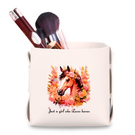 BJDAMAI Horse Makeup Brush Holder, Decorative Desk Organizer for Jewelry Pen Pencil Glasses Storage, Horse Lovers Themed Gifts Stuff For Girls Teens Kids Women!