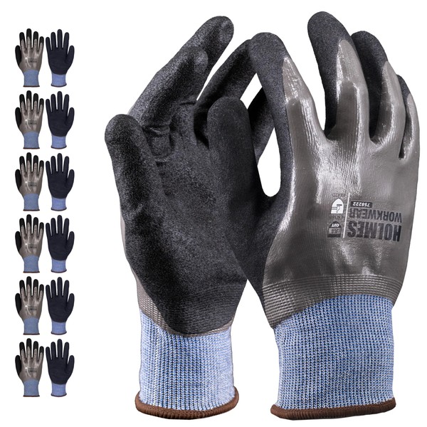 Holmes WorkWear Knit Wrist, Double Dipped Nitrile, A4 Cut Resistant