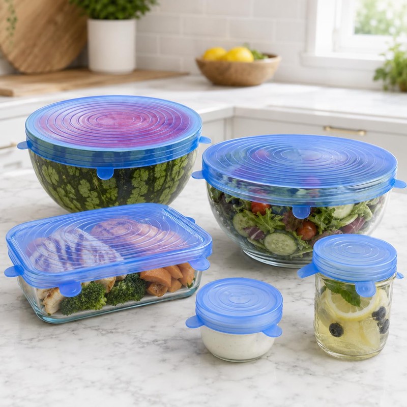 6pcs Reusable Silicone Stretch Lids, Six-piece Set Of Silicone Fresh-keeping