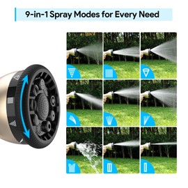 Qxiaozhan Heavy Duty Hose Nozzle, 9-IN-1 Spray Patterns, Spray Nozzles for Garden Hose with Metal Trigger & Lock Bar, 3/4" Thread & Connection Adapter, Suit for Watering Plants, Lawn, Car, Outdoor Pet
