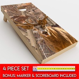 Skin Decals Vinyl Wrap for Cornhole Game Board Bag Toss (4 pcs.) Includes Dry Erase Marker and Scoreboard | Leaf Camo