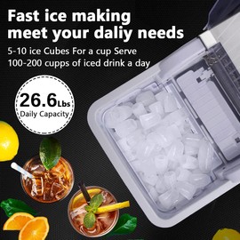 Joy Pebble Ice Maker Countertop, Efficient Ice Maker Machine, 26Lbs/24Hrs, 9 Cubes Ready in 8 Mins, Portable Ice Maker with Ice Scoop/Basket for Home/Kitchen/Office/Bar,Silver