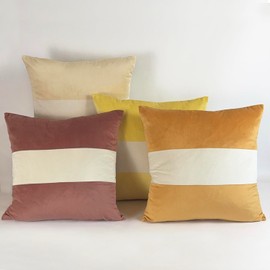 Daisy Linens Honey and Syrup Velvets with Cream Band Collection. Set of Four 18”x18” Pillows (Covers only)
