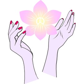 Beautiful Nail Salon Polish Hand Model Fresh Set with Purple Ombre Orchid Cartoon Art Vinyl Sticker (8" Tall, Flower and Hands)
