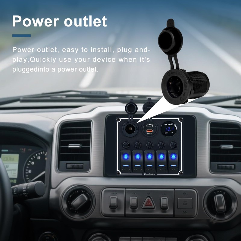 5 Gang Marine Boat Switch Panel with Dual USB Charger