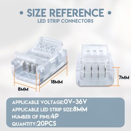 Innfeeltech 20 Pcs Strip Connector or 10MM 4 Pin LED Light, Double Side Strip Quick Connector