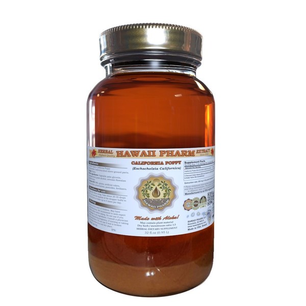 HawaiiPharm California Poppy (Eschscholzia Californica) Certified Organic Liquid Extract 32 oz Unfiltered