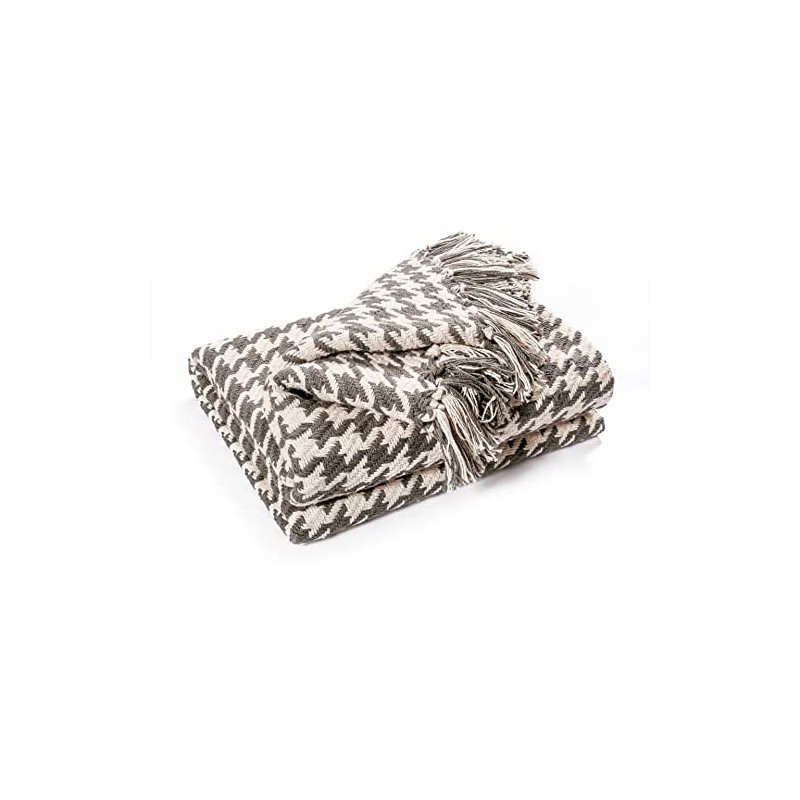 EHC Cotton Houndstooth Throw Blanket For Bed Sofa Couch Arm