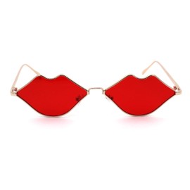SA106 Womens Kissing Lip Shape Metal Rim Hippie Sunglasses Gold Red
