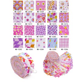 CraftsFabrics 2.5'' x 44'' 20pcs Pre-Cut Kona Quality Pink Floral Series Jelly Rolls Strips Fabric, 100% Cotton, Ideal for Quilting, Scrapbooking, Sewing, Crafts, Patchwork (CF20PJR)