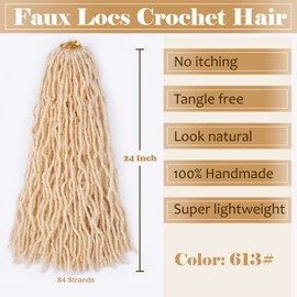 Blonde Faux Locs Crochet Hair Soft Locs 24 inch 7 Packs Pre Looped Crochet Locs Goddess Locs Crochet Hair For Black Women Braiding Hair Extensions (24 Inch (Pack of 7), 613#)