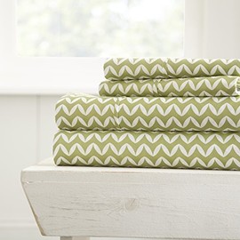ienjoy Home 4 Piece Sheet Set Patterned, King, Puffed Chevron Sage