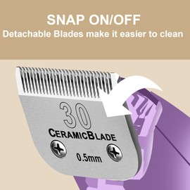 Removable Pet Dog Clippers, Ceramic Blades, Compatible with Moser 45-50 Series Clippers, Heiniger/Wahl 10KM, Andis, Oster A5, Size 30 1/50" (0.5mm) Cutting Length