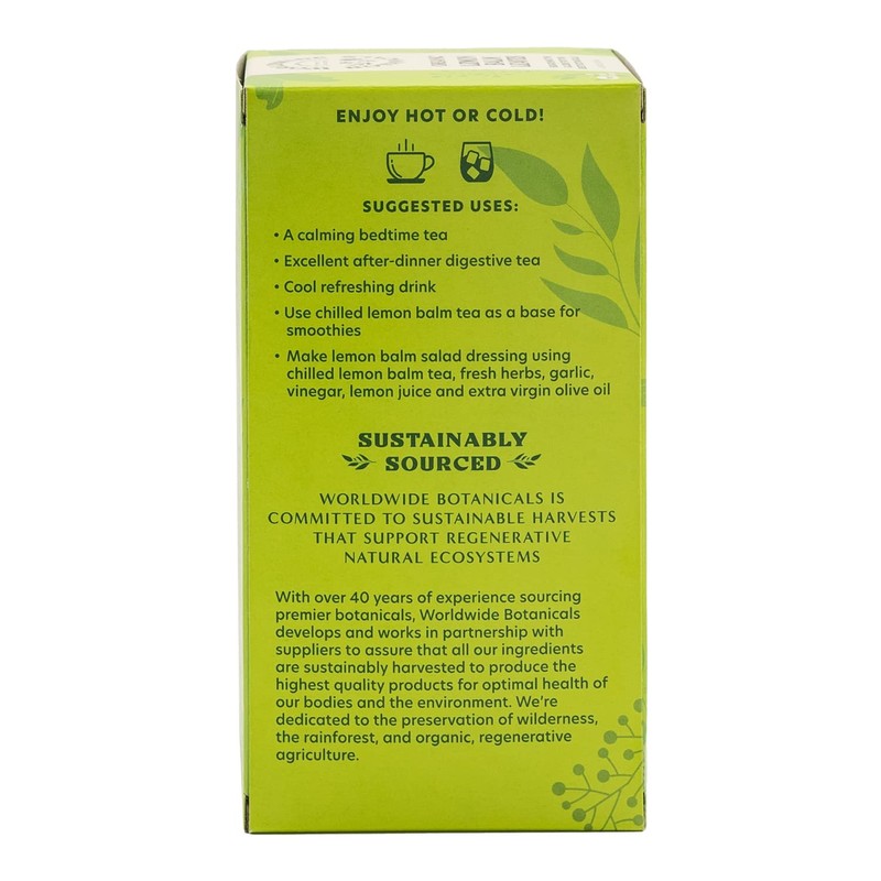 Worldwide Botanicals Organic Lemon Balm Tea, 25 Tea Bags -