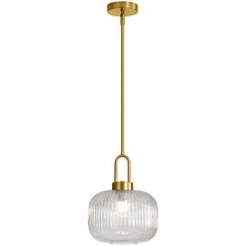 Modern Clear Glass Pendant Light Fixtures, Mid Century Pendant Lights for Kitchen Island, 9.8" Gold Adjustable Height Ceiling Hanging Light Fixtures for Dining Room Entryway Bedroom Foyer Hallway