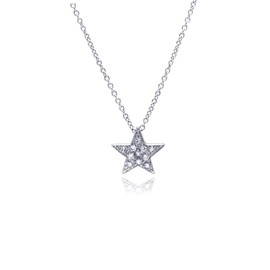 CloseoutWarehouse Clear Cubic Zirconia Simple Star Necklace Rhodium Plated Sterling Silver
