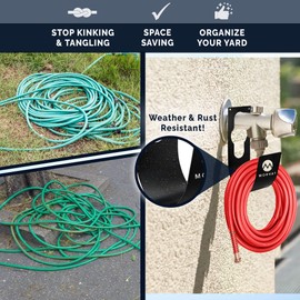 Morvat Premium 100 Ft Hose Hanger with Rust Resistant Metal, Organize Your Garden, Garage & Outdoor Storage Area, Wall Mount Holder or Hang/Hook Over Water Spigot with Included Screws