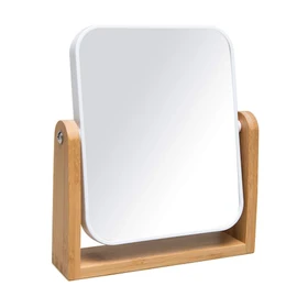 YEAKE Vanity Makeup Mirror with Natural Bamboo Stand, 8 Inch Double Sided 360 Degree Swivel Magnifying Mirror for Table, Desk, Countertop Shaving Make Up