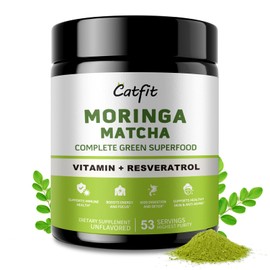 Catfit Matcha Powder with Moringa, Green Tea and Resveratrol, 4-in-1 Superfood for Energy, Immune, Digestion and Antioxidant Support, Vegan, Gluten-Free, 5.64 oz
