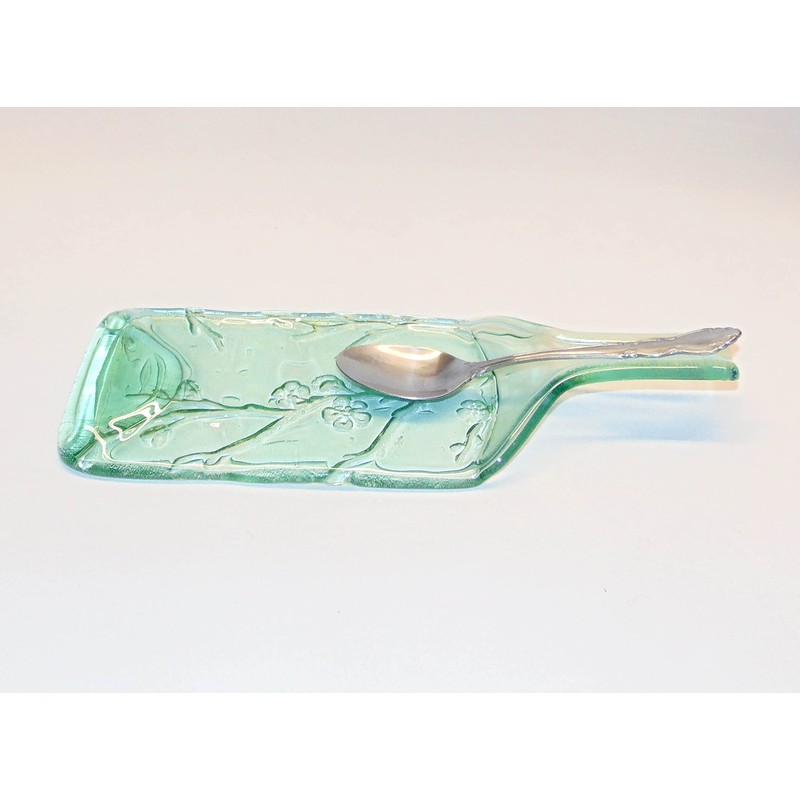 Green Tint Cherry Branch Wine Bottle with Raised Neck UpCycled