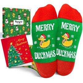 HAPPYPOP Christmas Gifts Stocking Socks for Kids - Xmas Stocking with Greeting Card for Duck Lovers Christmas Rubber Duck Gifts 7-9 Years