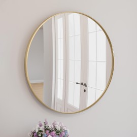 Design House Kenna Round Wall Accent Mirror – 36-Inch, Modern Metal Framed – Living Room, Bedroom, Bathroom Vanity Mirror – Gold, 596536-GLD